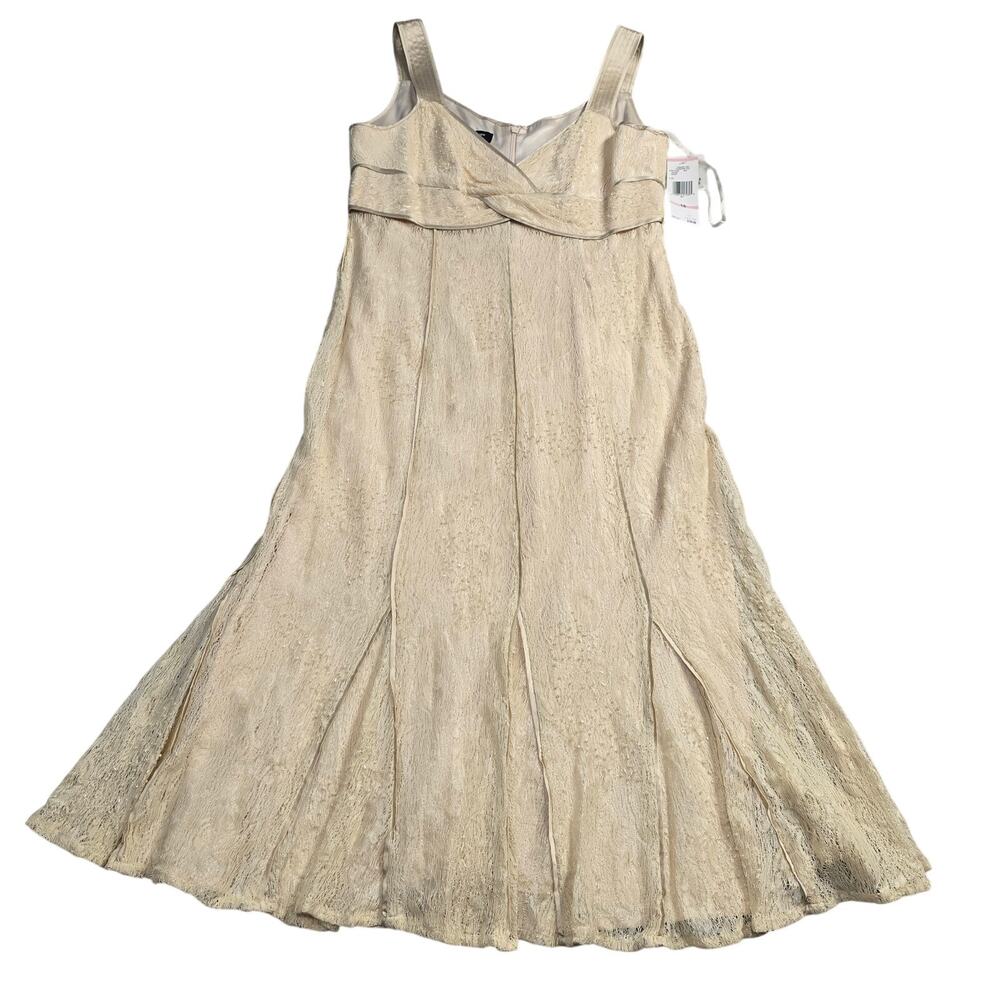 Women's Beaded Silk Midi Dress Ivory Fit Flare Formal Wedding Guest Size 10
